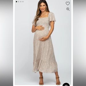 Pinkblush Ivory Floral Smocked Maternity Maxi Dress